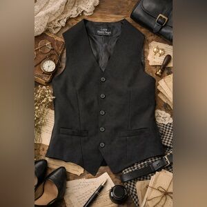 Lady Henry Segal Black Tailored Vest Waistcoat Button Front Pockets Size M